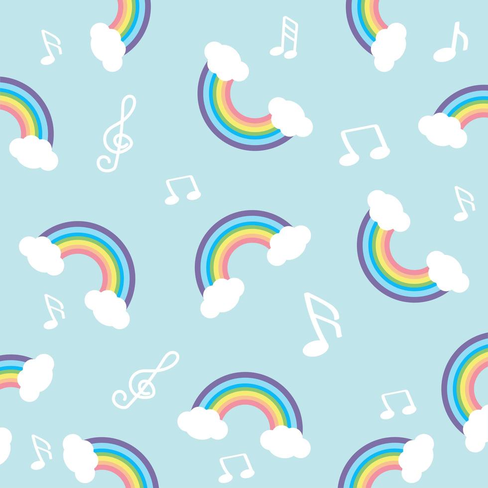 Pastel rainbow with note seamless pattern vector