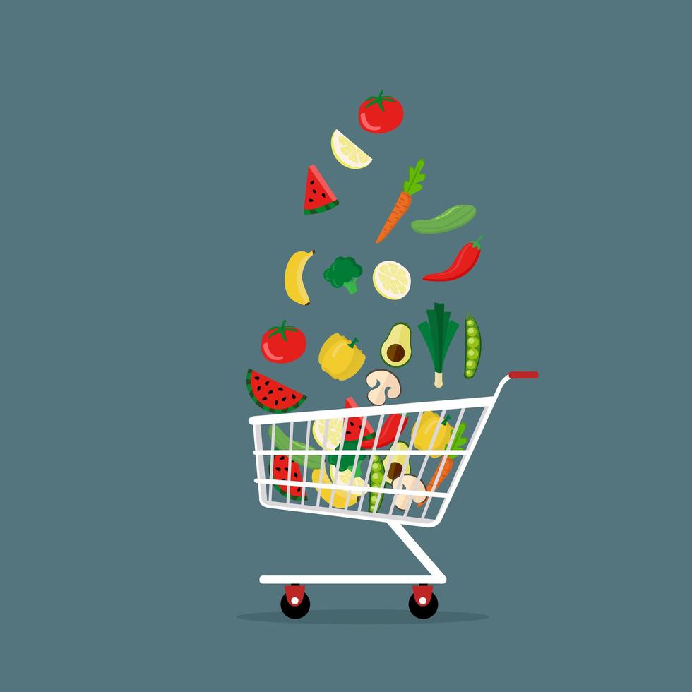 verduras en carrito de compras estilo plano vector