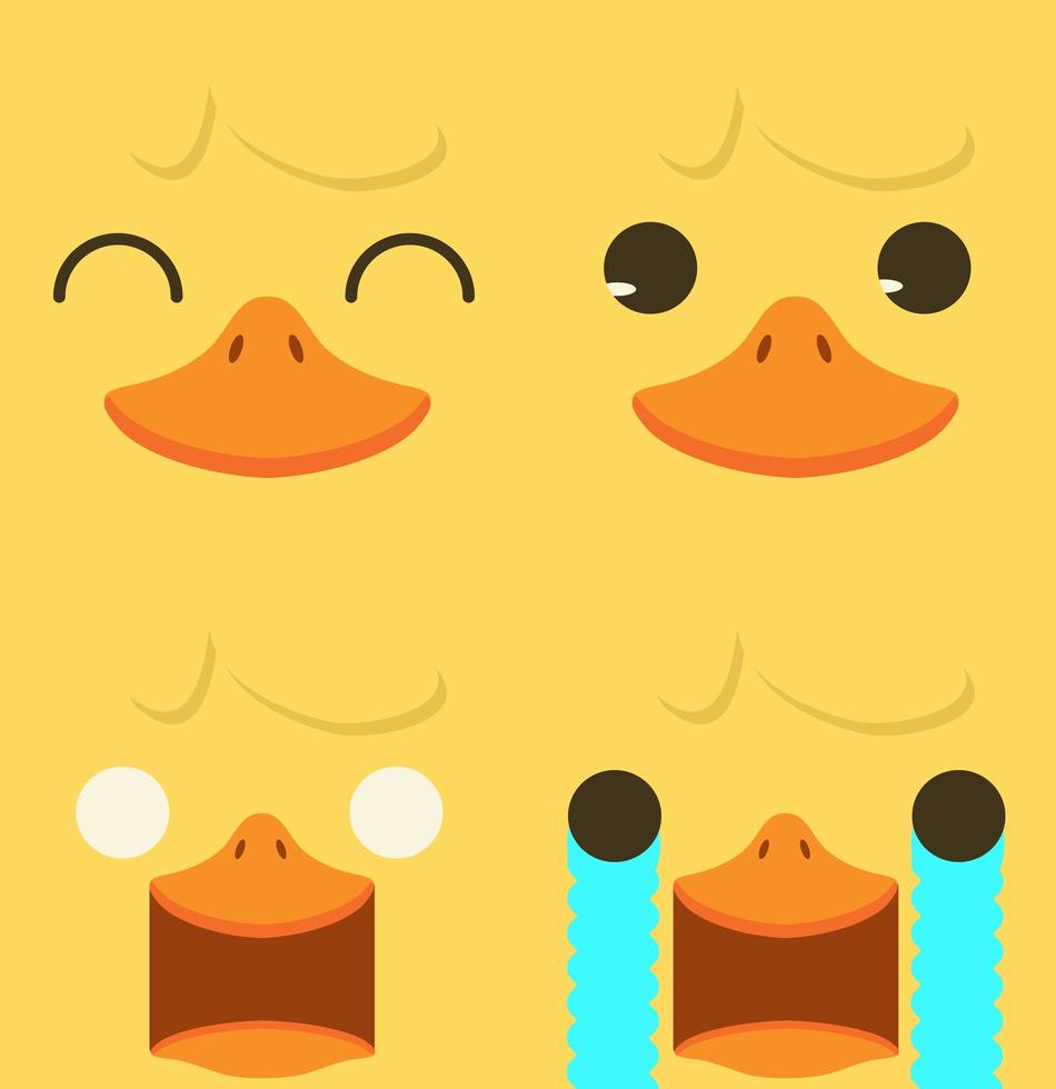 Cute yellow duck emotion face set vector