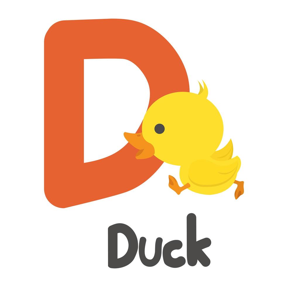 Duck with D letter for kids vector