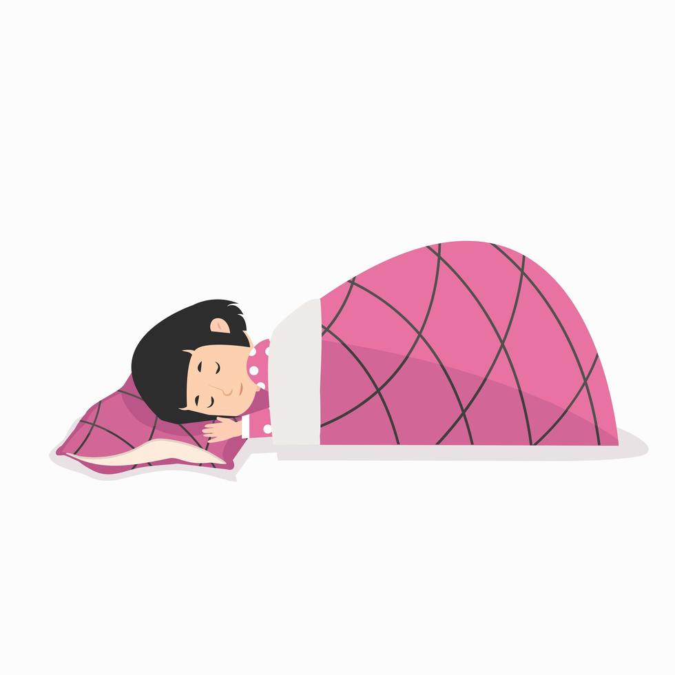 Young Girl Sleeping With Pillow and Blanket vector