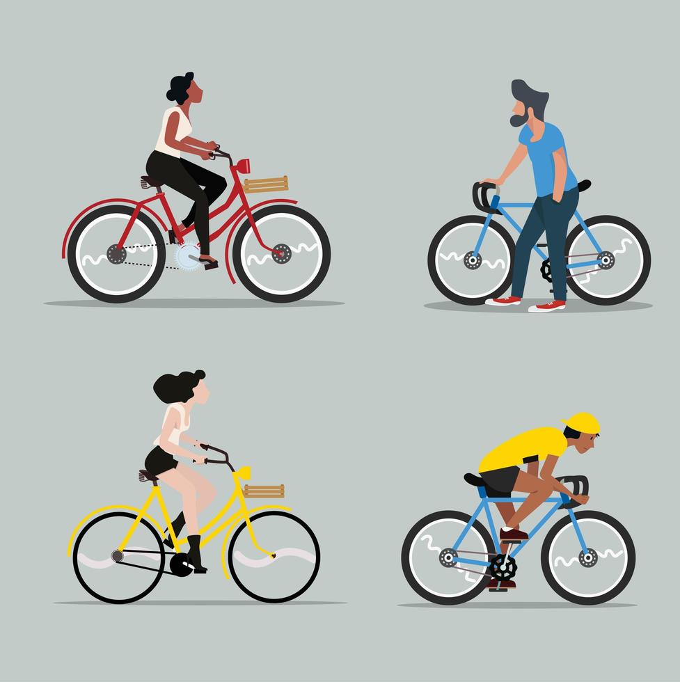 Man and Woman Riding a Bicycle  Set vector