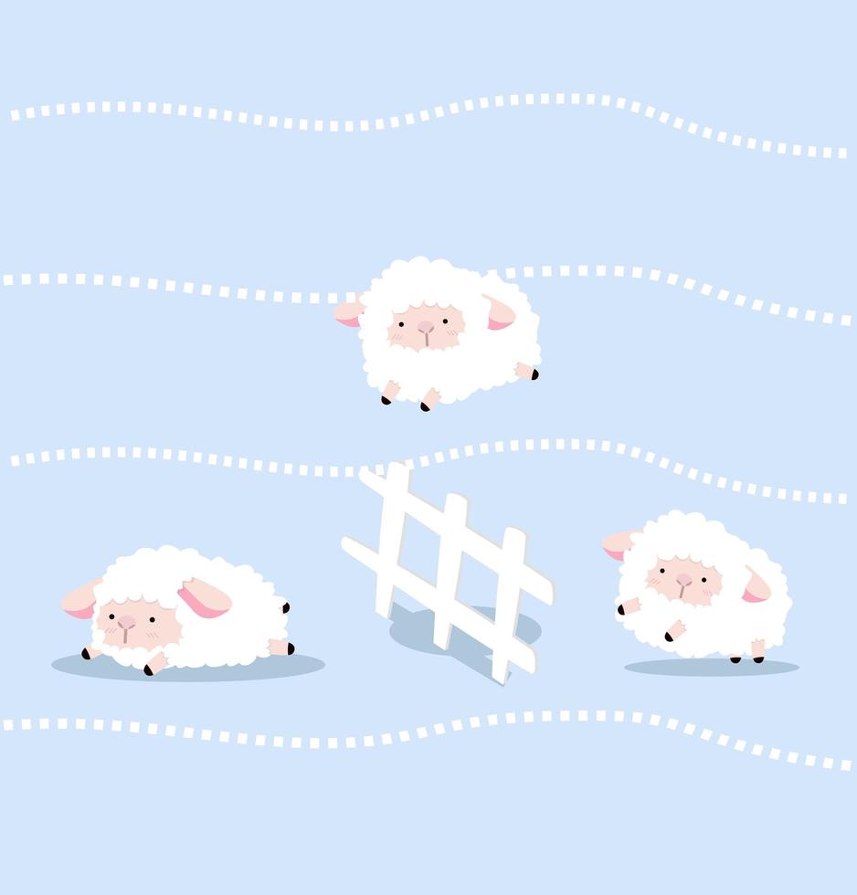 Cute sheep jumping with the fence vector