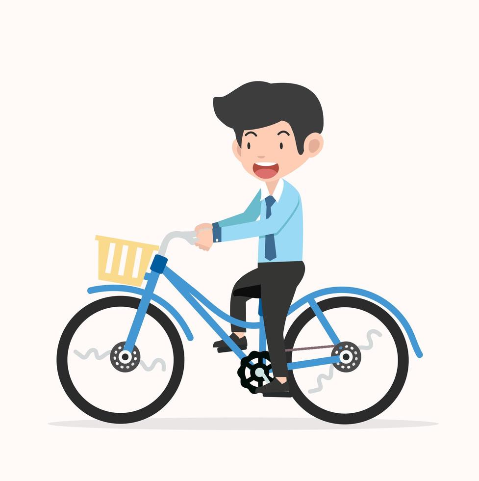 Businessman riding on a blue retro bicycle vector