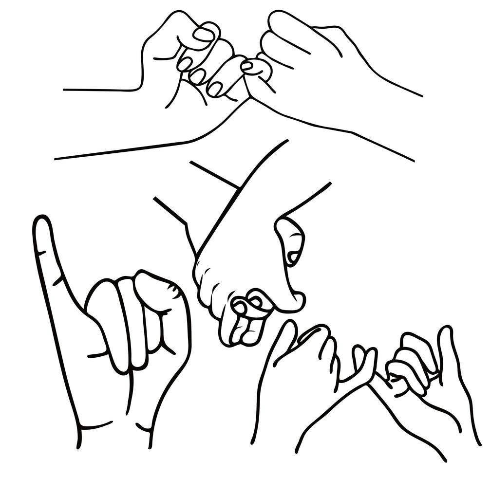 Conjunto de contornos de promesa de gesto de mano vector