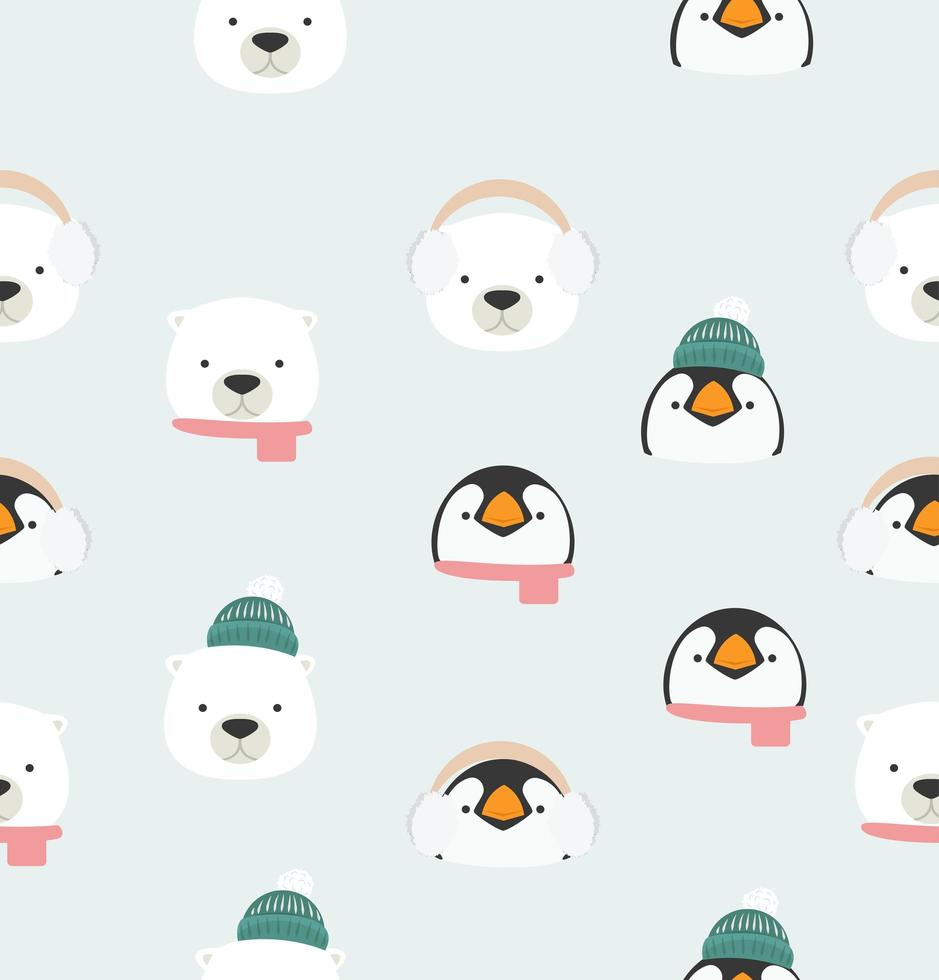 Baby Penguin and Bear Accessory Pattern vector