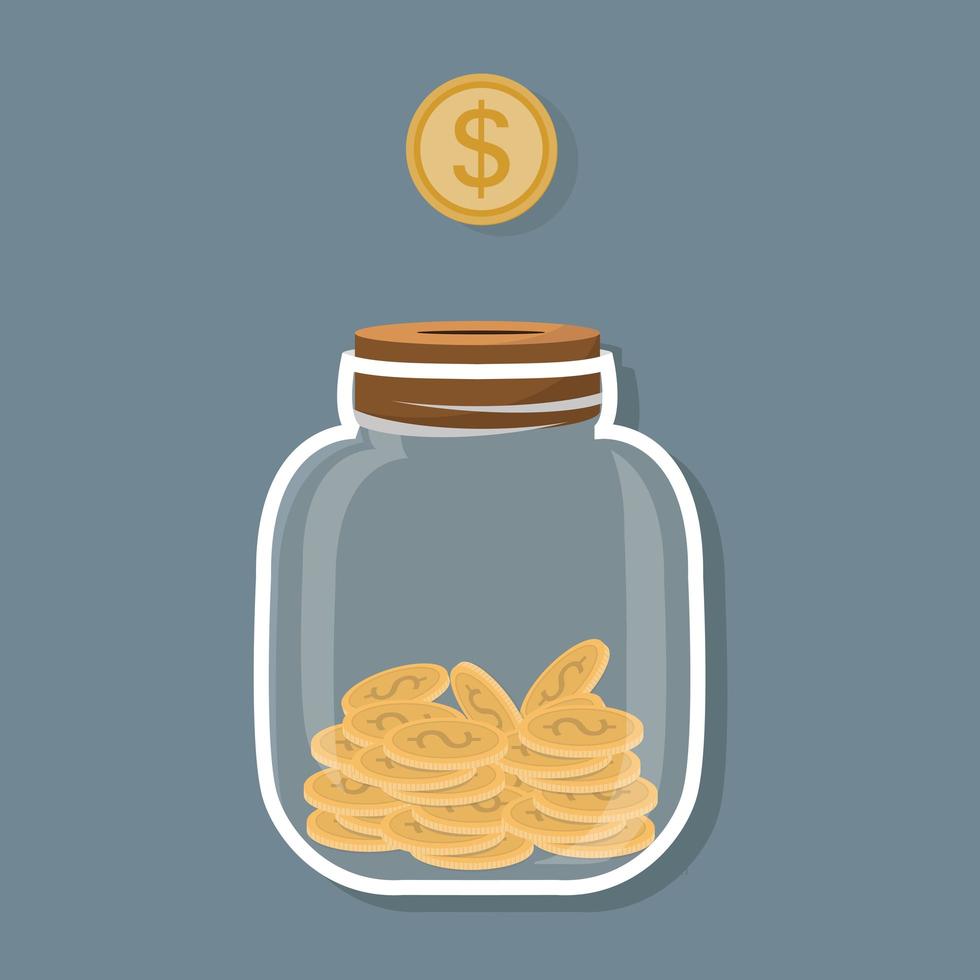 Coins Falling Into a Glass Jar, Savings Concept vector