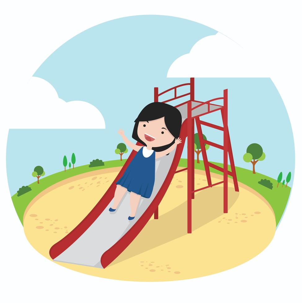 Little Girl Having Fun on a Playground Slide vector