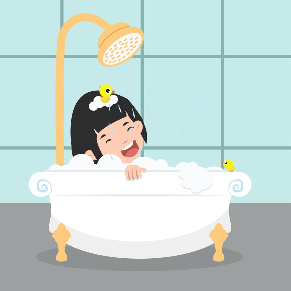 Girl Laughing in a Bathtub vector