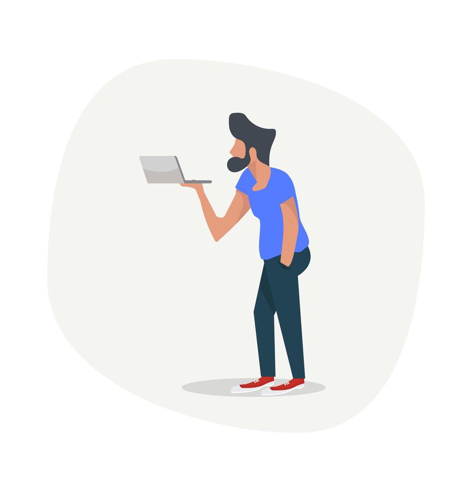 Cool Hipster Guy Holding a Laptop vector