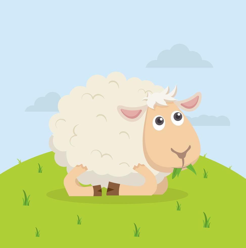 Cute Sheep Eating Grass vector