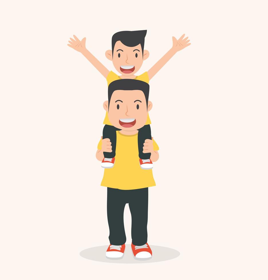 Happy Father Giving His Son a Piggyback Ride vector