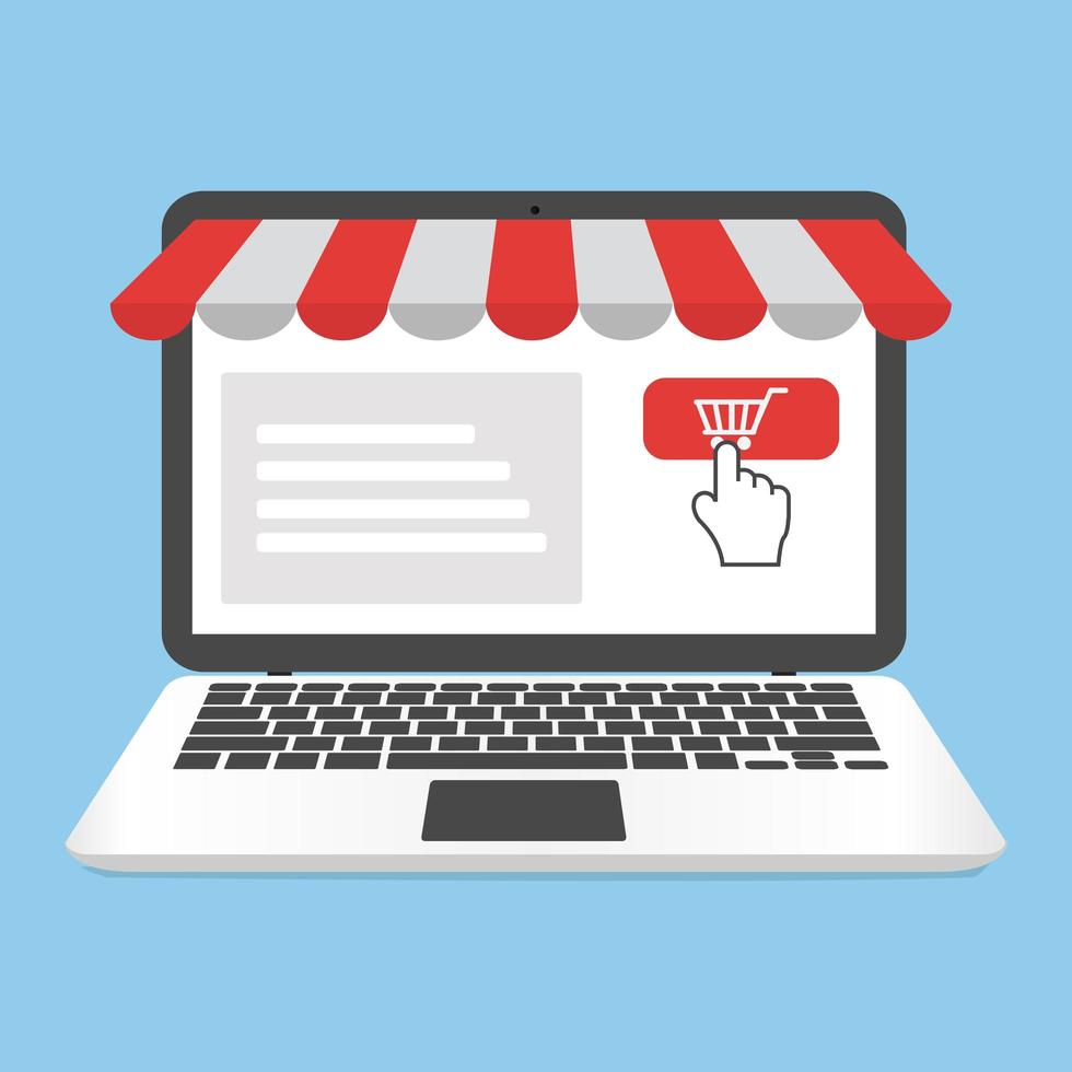 Online shopping laptop with business storefront vector