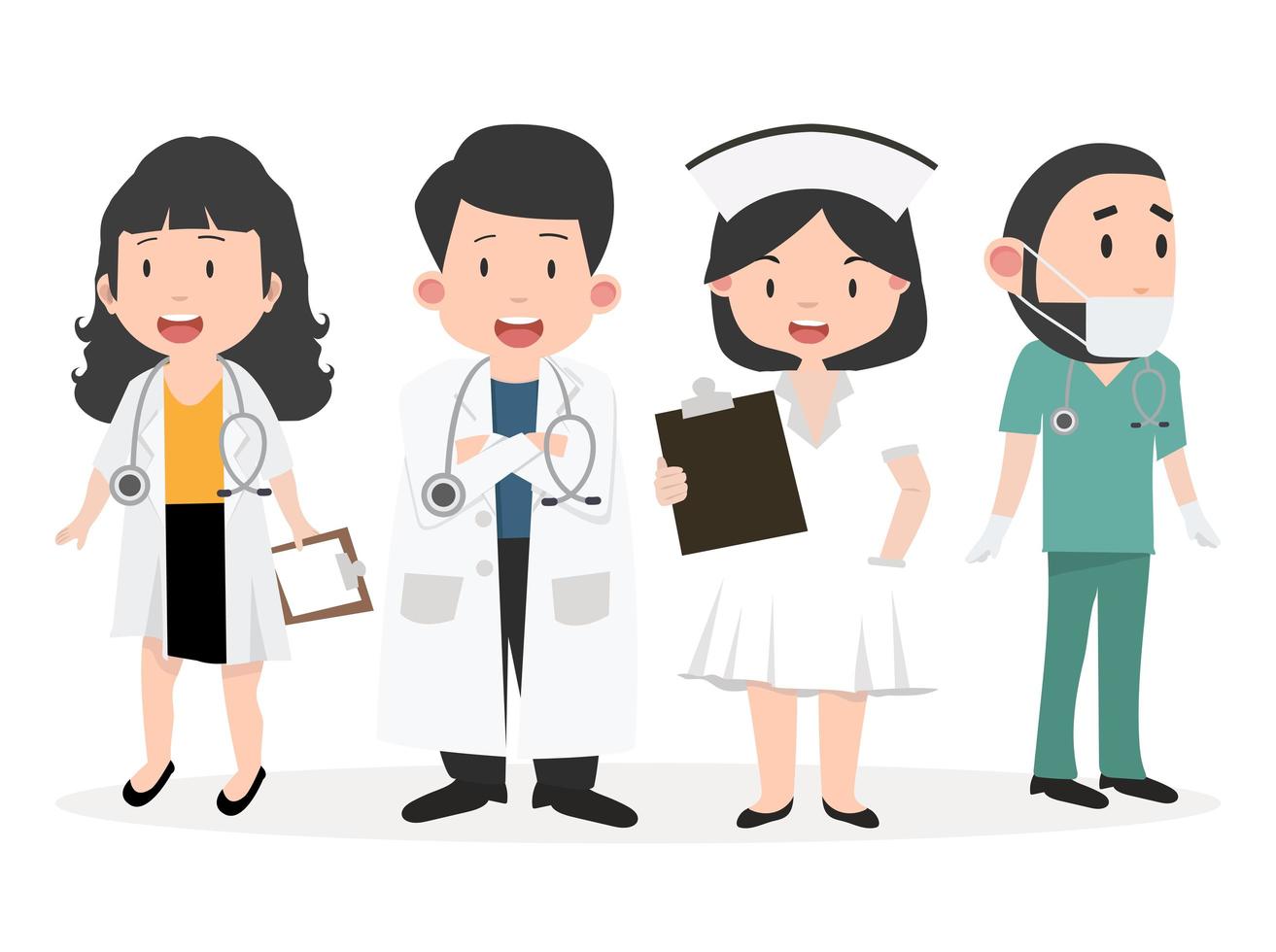 conjunto de médicos y enfermeras felices vector