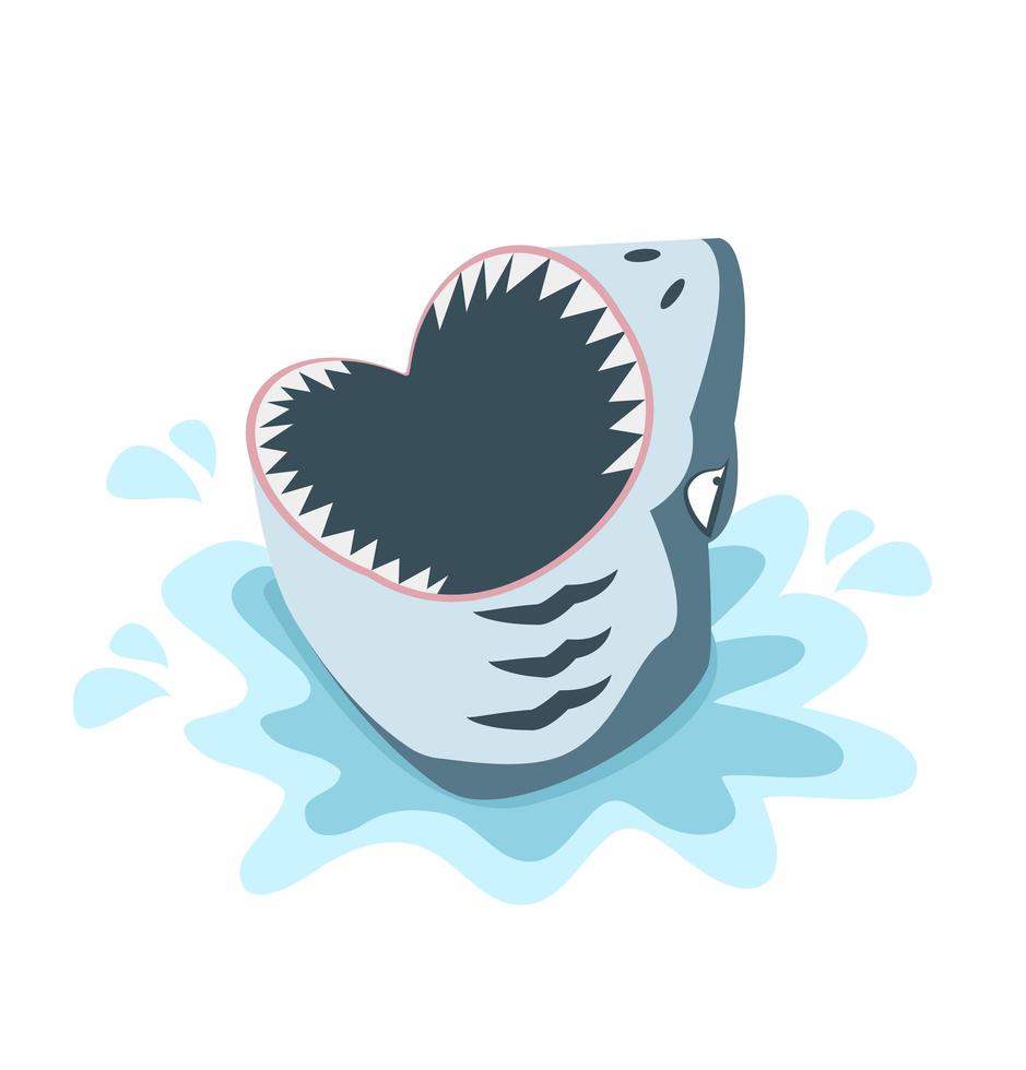 Scary shark with big open mouth with sharp teeth vector