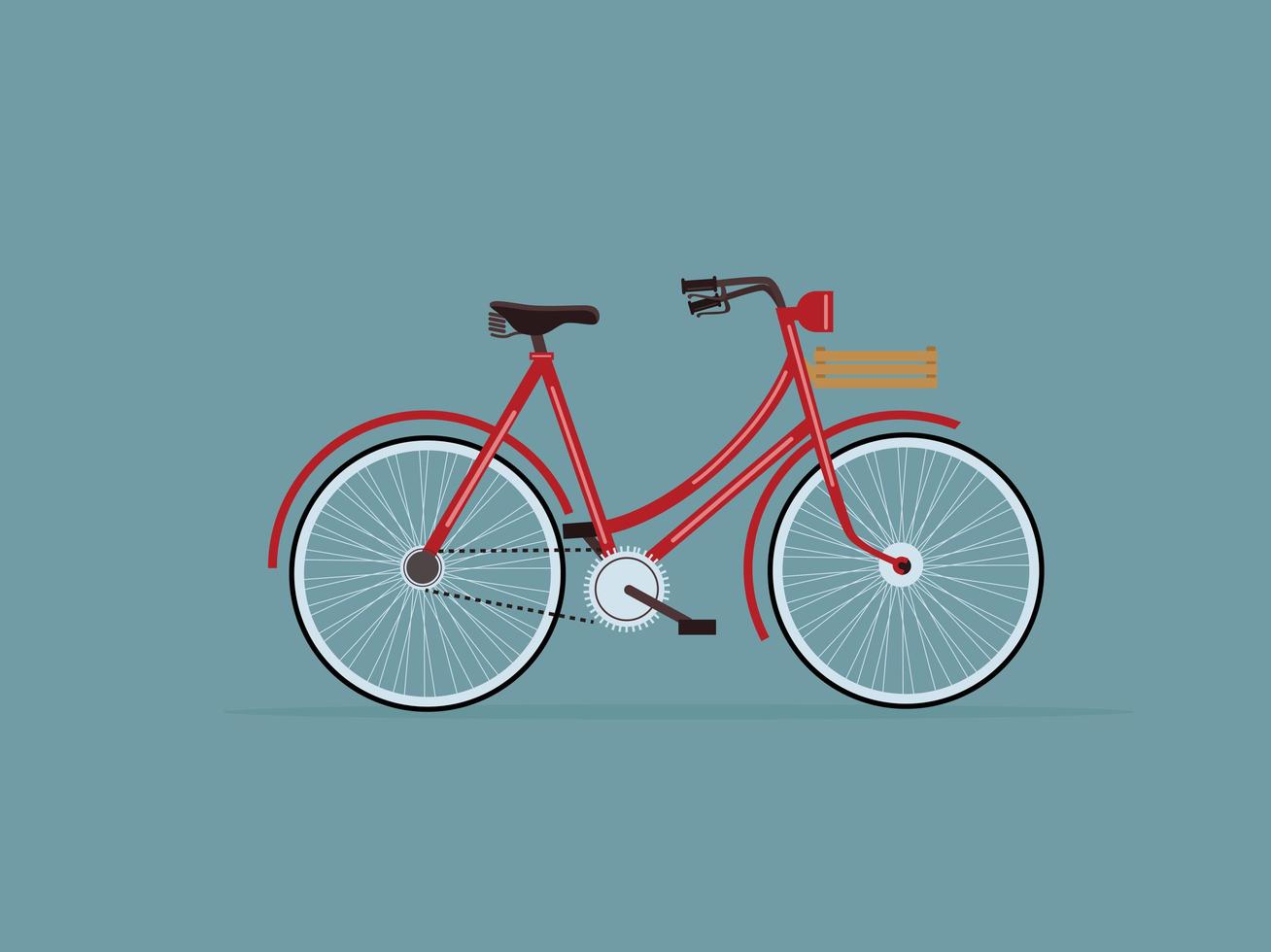 Red retro bicycle with basket on handlebars vector