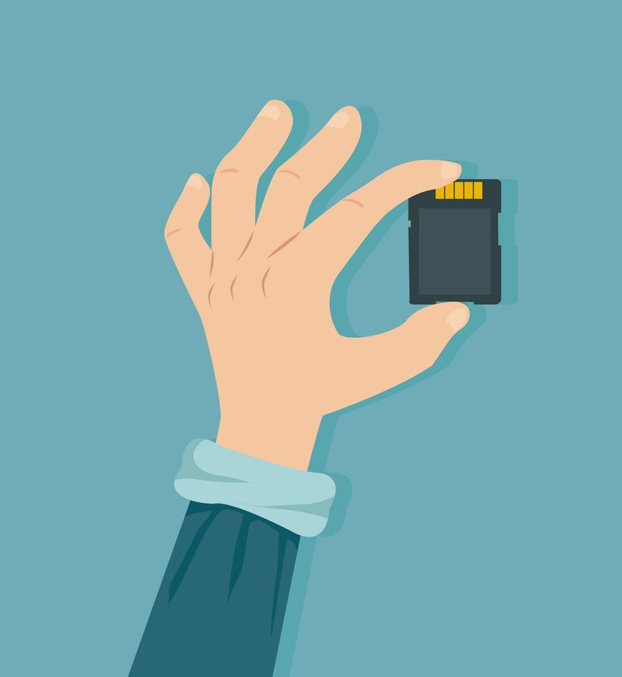 Hand holding an SD memory card vector