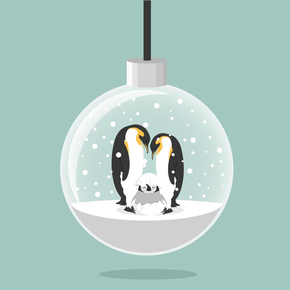Amorosa familia de pingüinos dentro de una decoración navideña vector