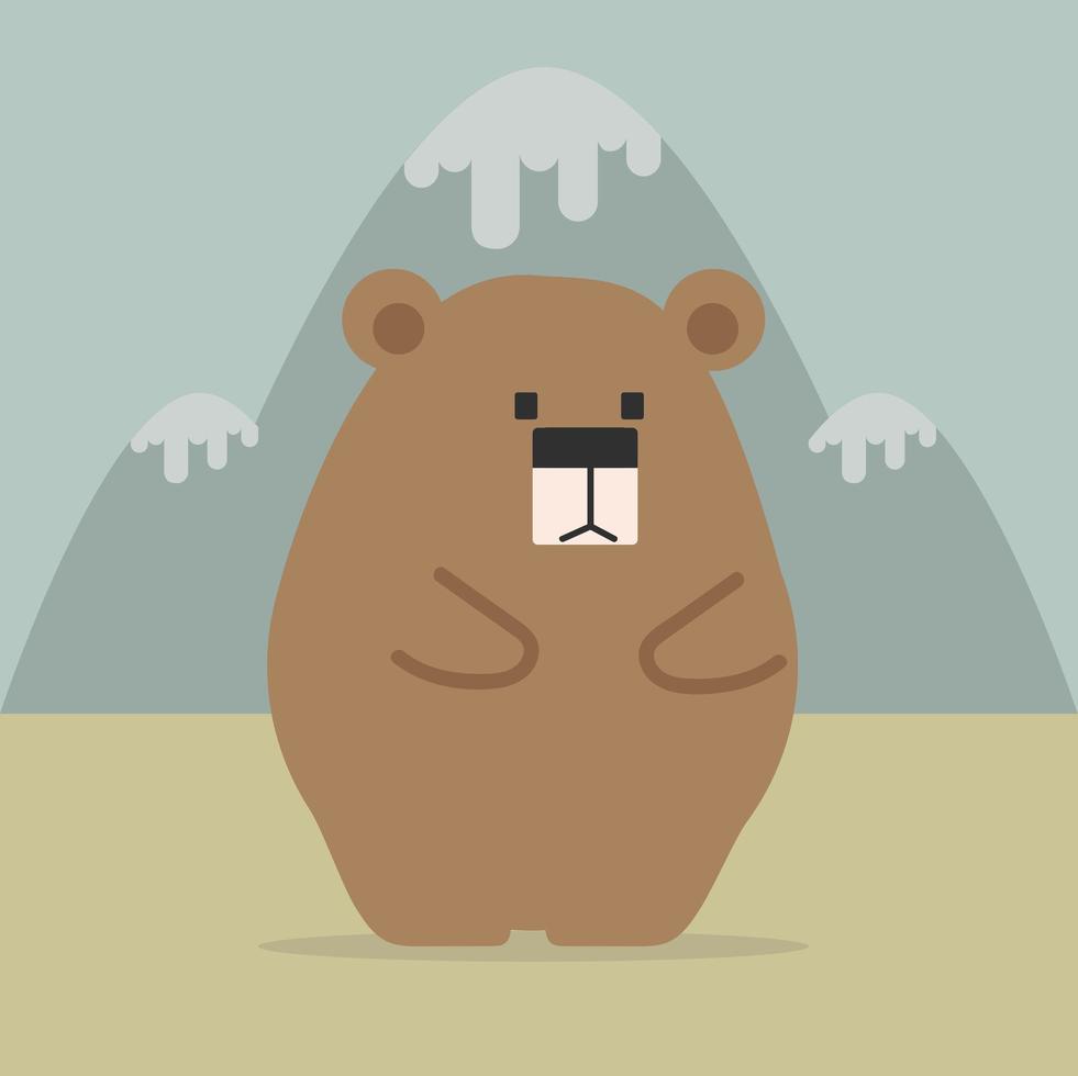 Cute bear standing in the mountains vector