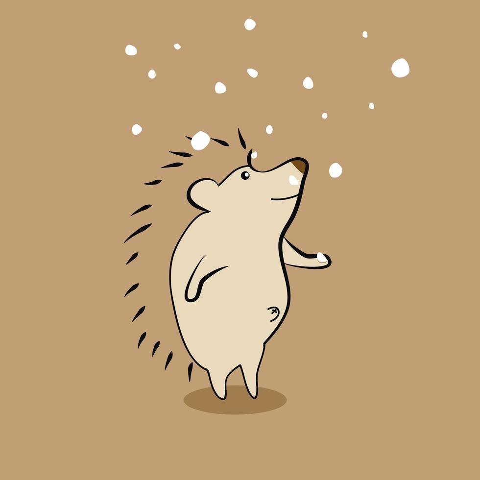 Cute porcupine watching snowfall vector