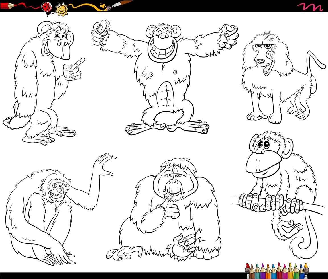 Cartoon apes and monkeys characters set vector