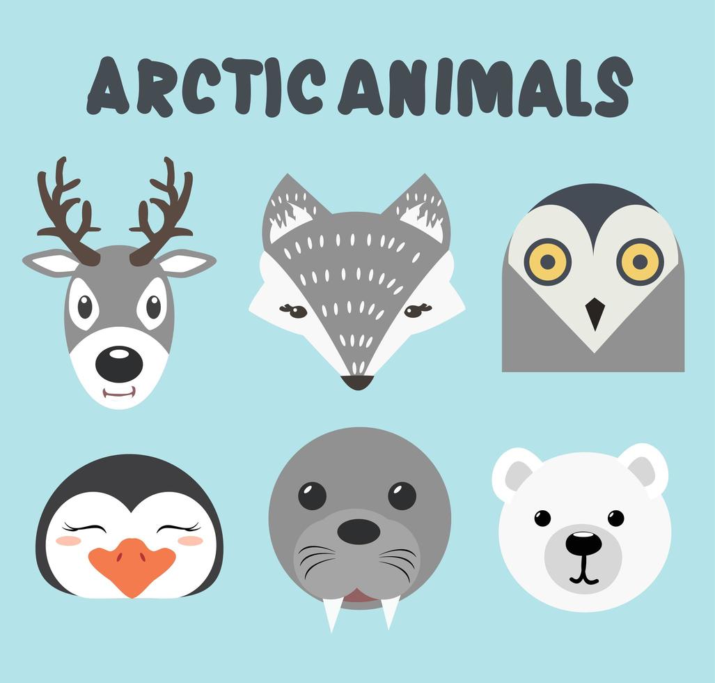 Collection of Arctic Animals Including Deer, Fox, and Owl vector