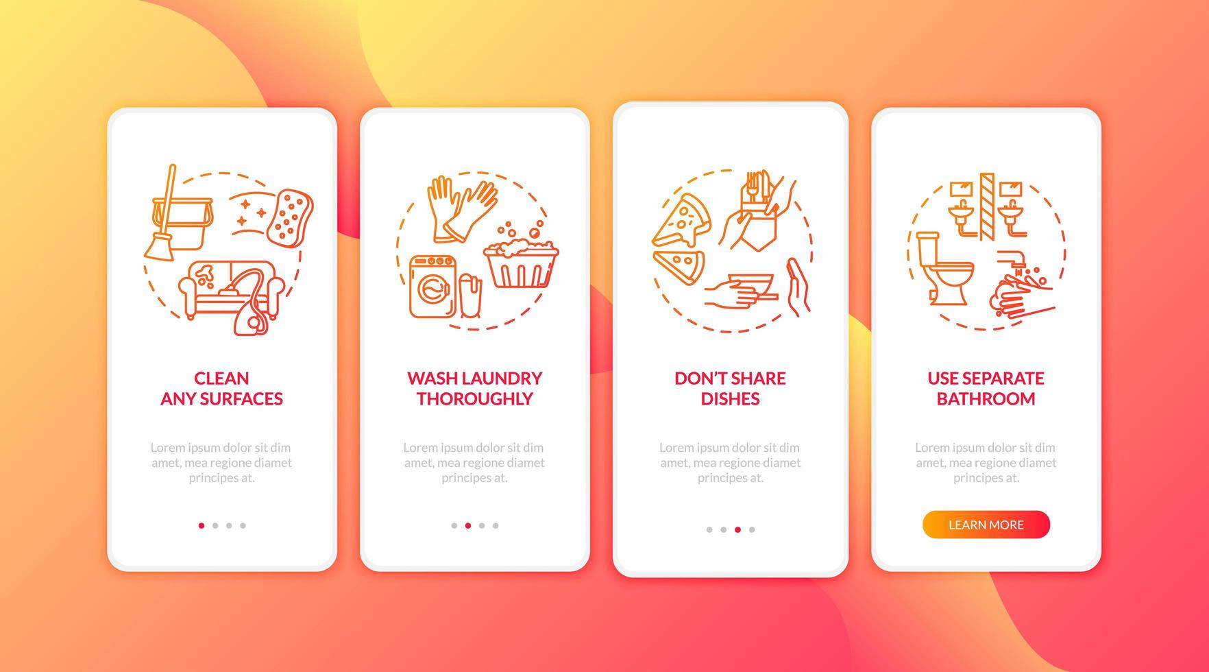 Quarantine housework onboarding mobile app vector