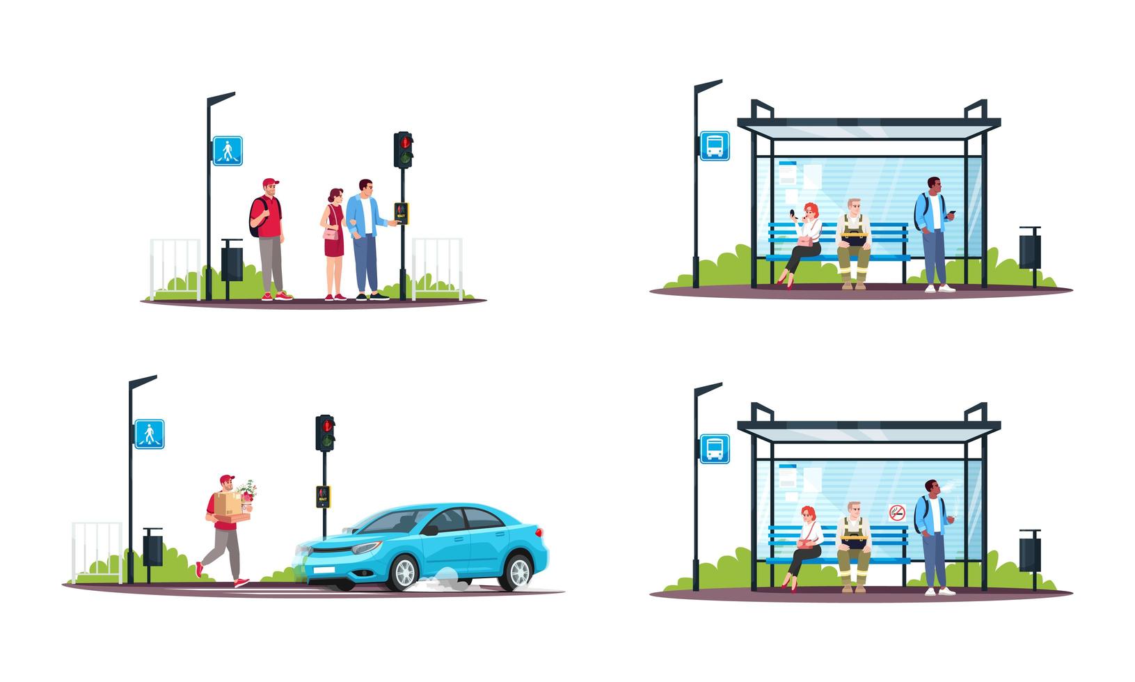 People and public transport set vector