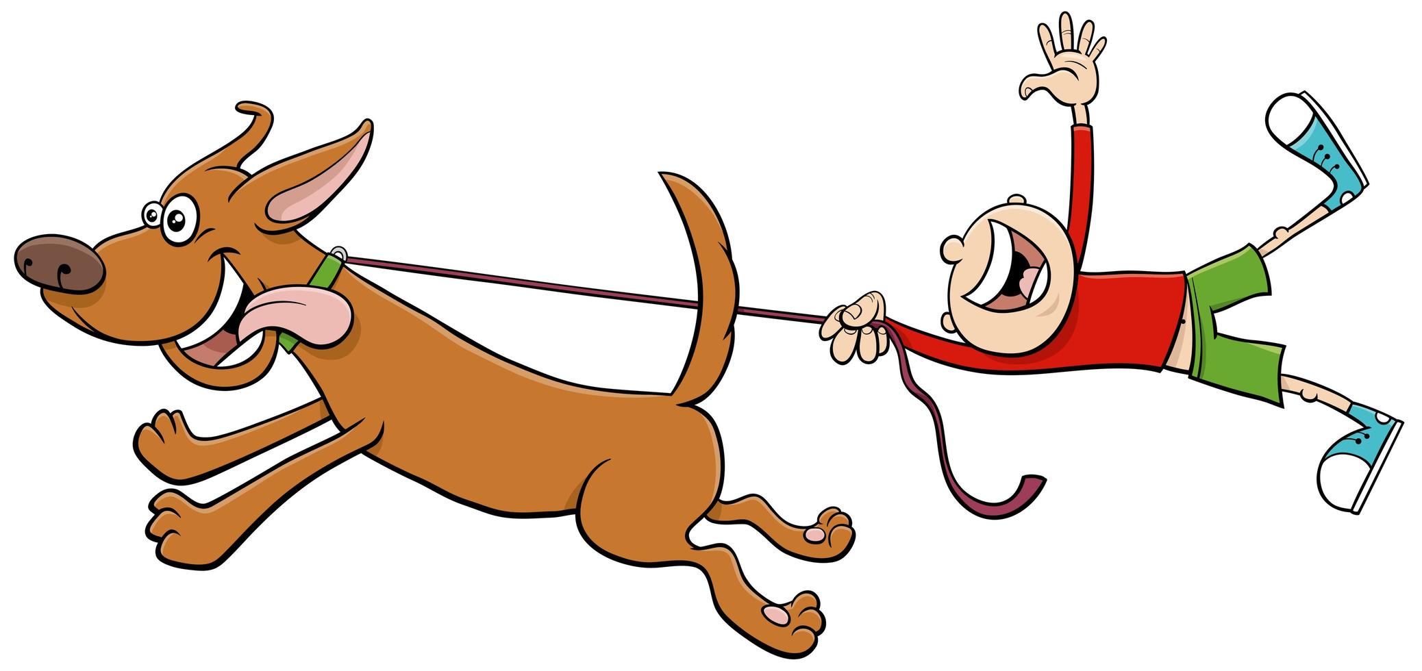 Dog pull kid on leash cartoon 1734685 Vector Art at Vecteezy