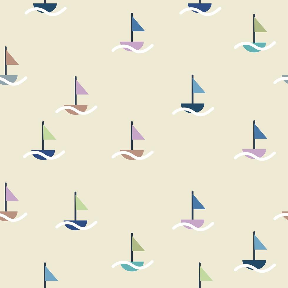 Seamless pattern of cute sailboats and waves vector