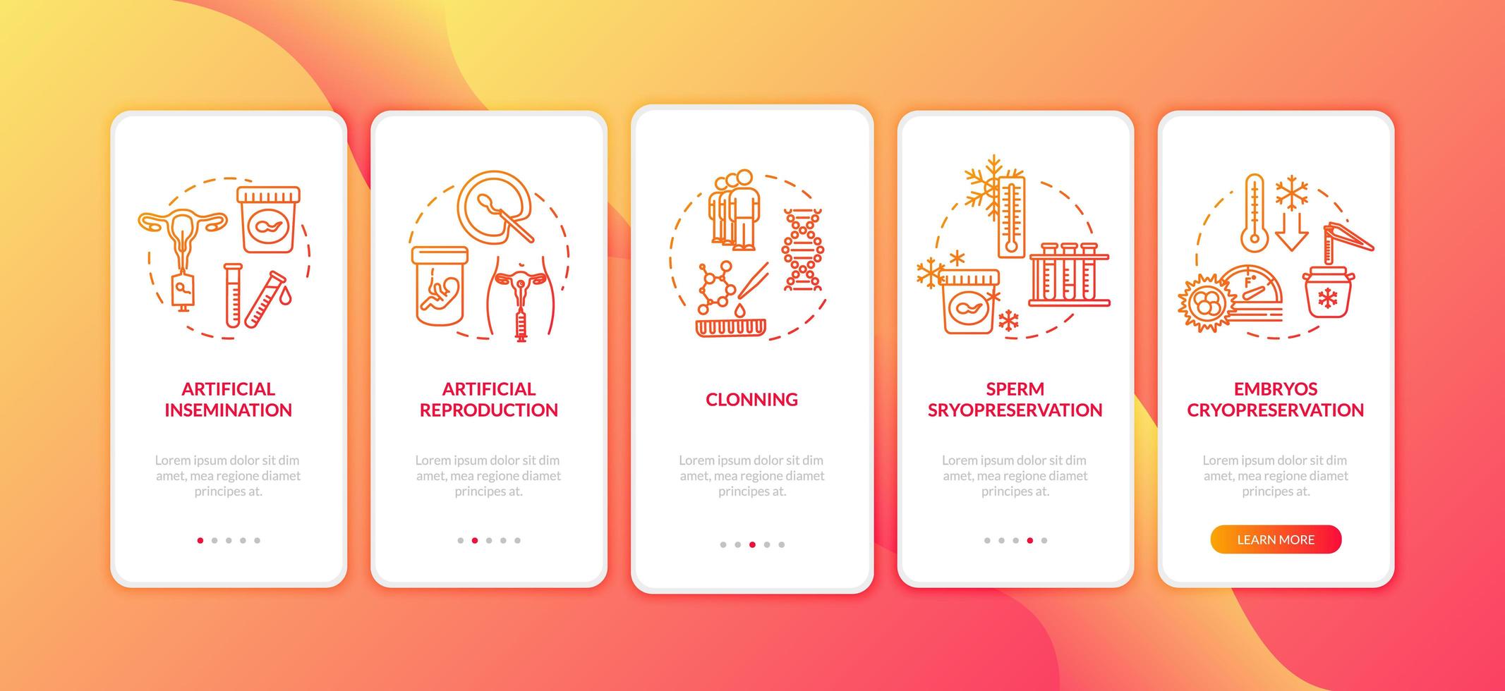 Reproductive technology onboarding mobile app page screen vector