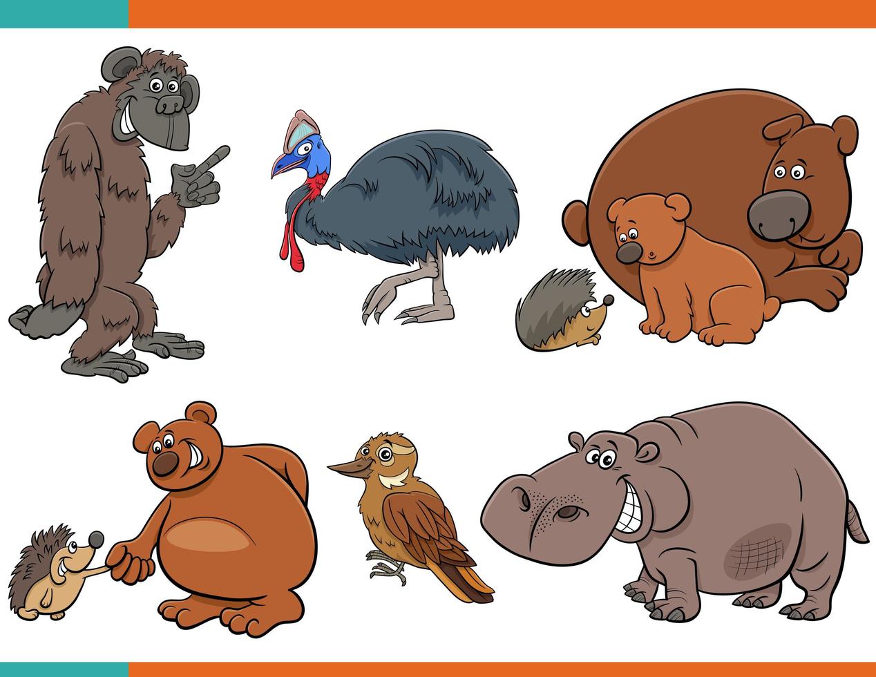 Cartoon funny animal characters set vector