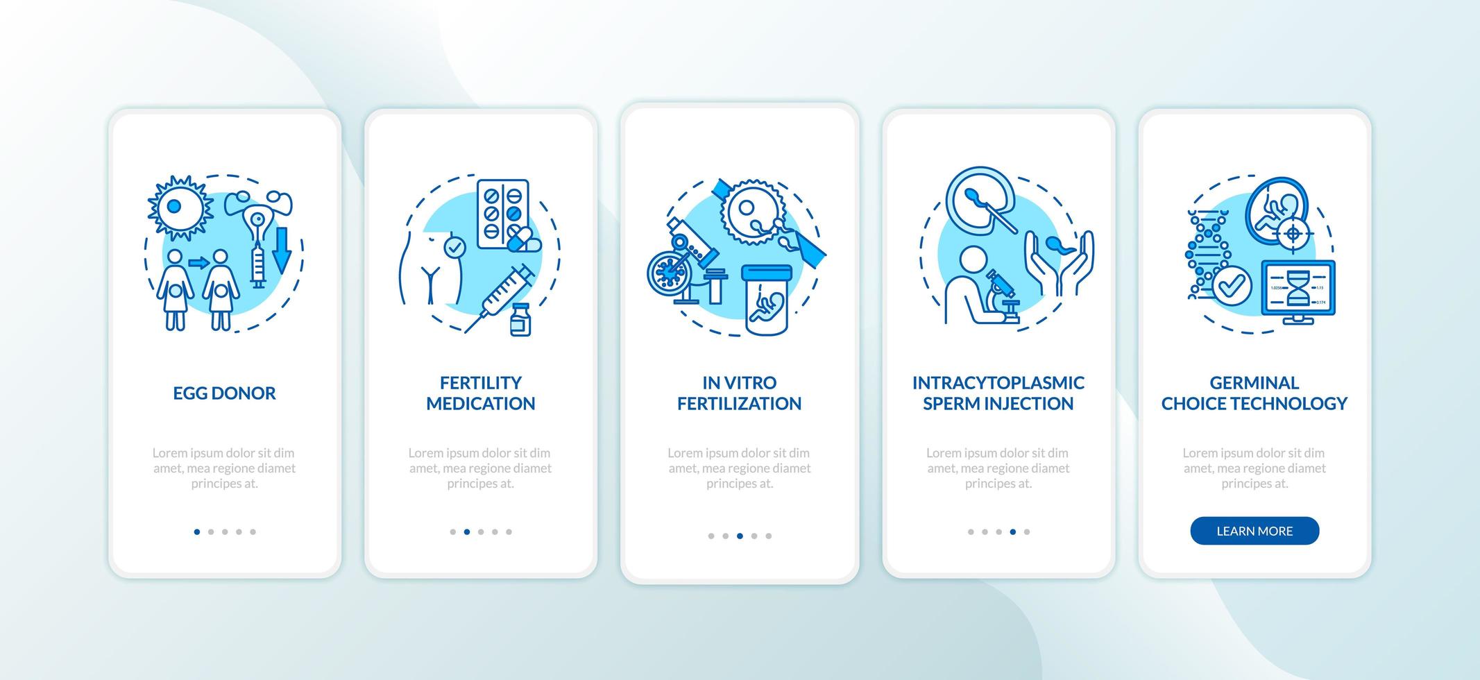 Fertility medication onboarding mobile app page screen vector