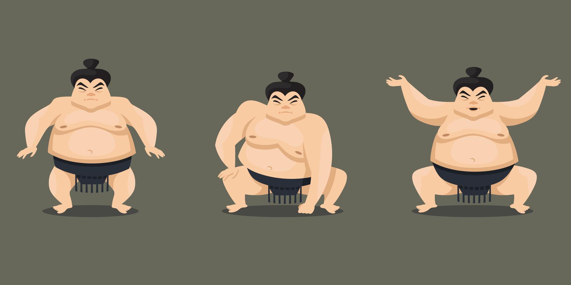 Sumo wrestler in different poses vector