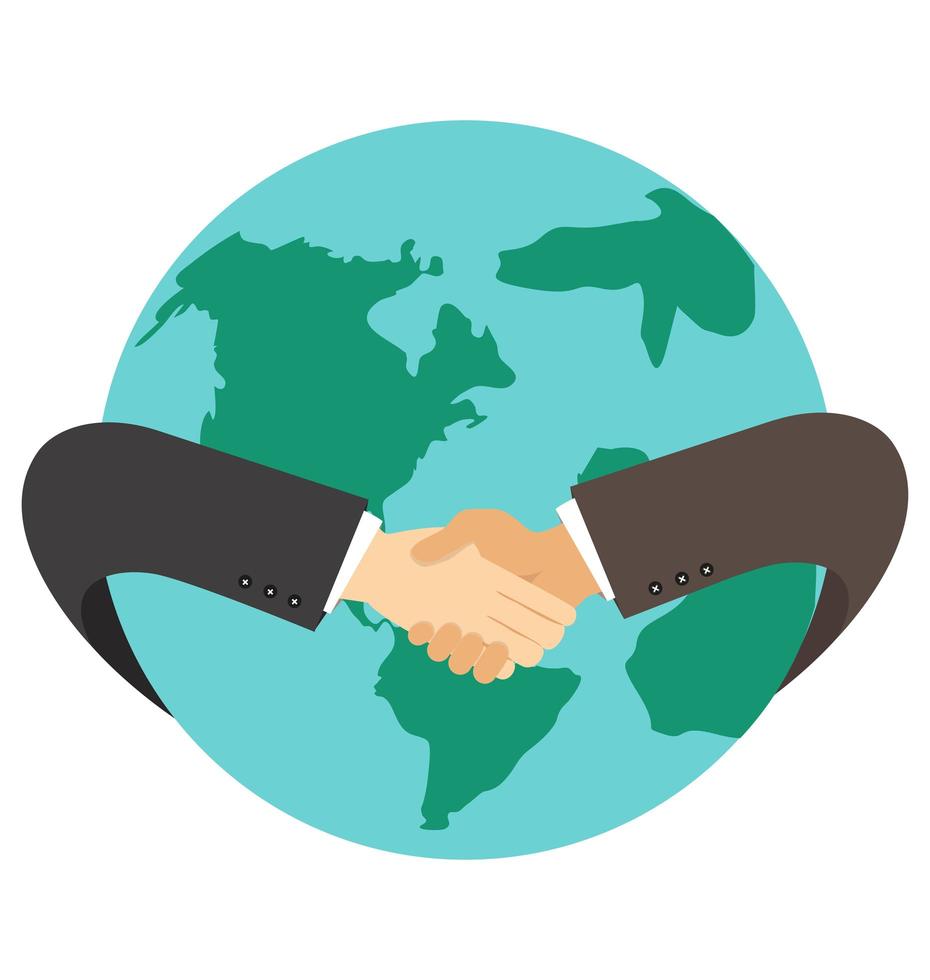 Businessmen shake hands around the earth vector