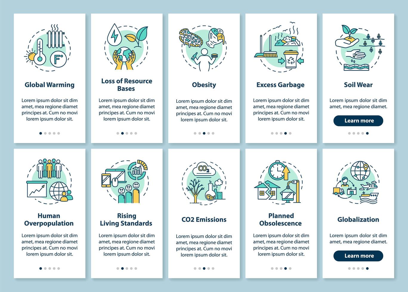 Overconsumption onboarding mobile app page screen vector