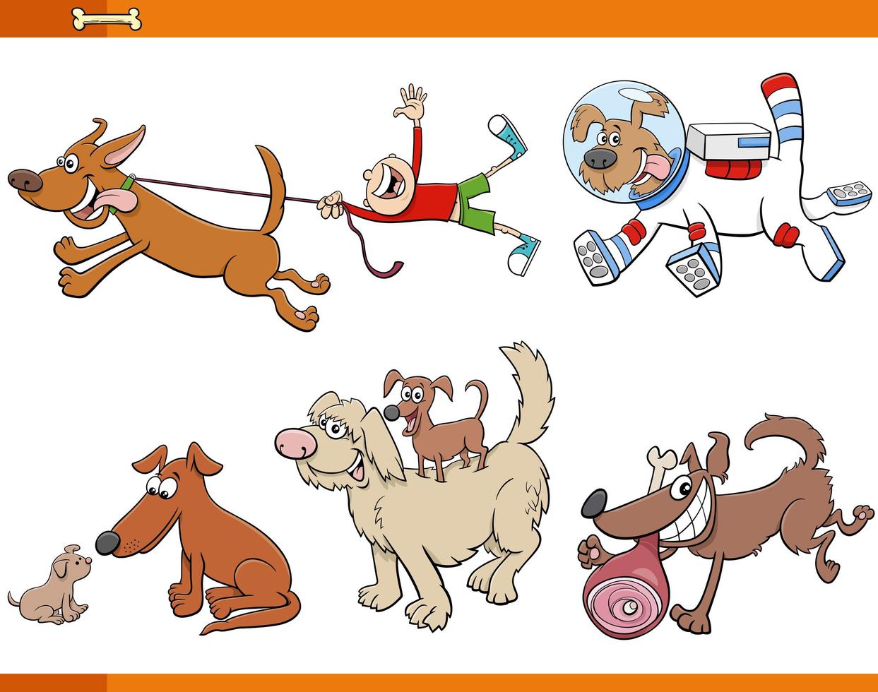 Cartoon dogs and puppies animal characters set vector