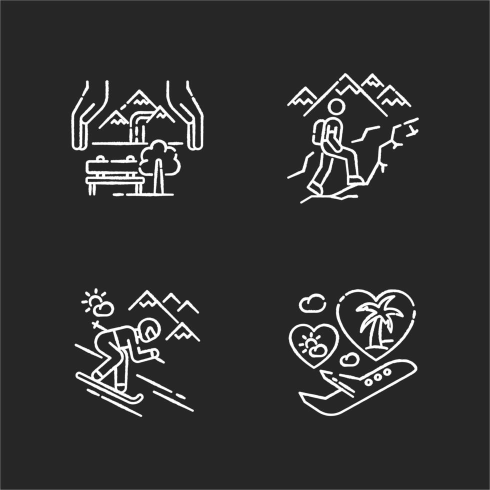 Holiday travel chalk white icons set vector