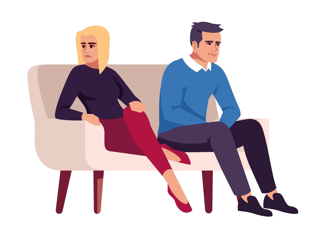 Couple on couch. People on sofa. Marital conflict. vector