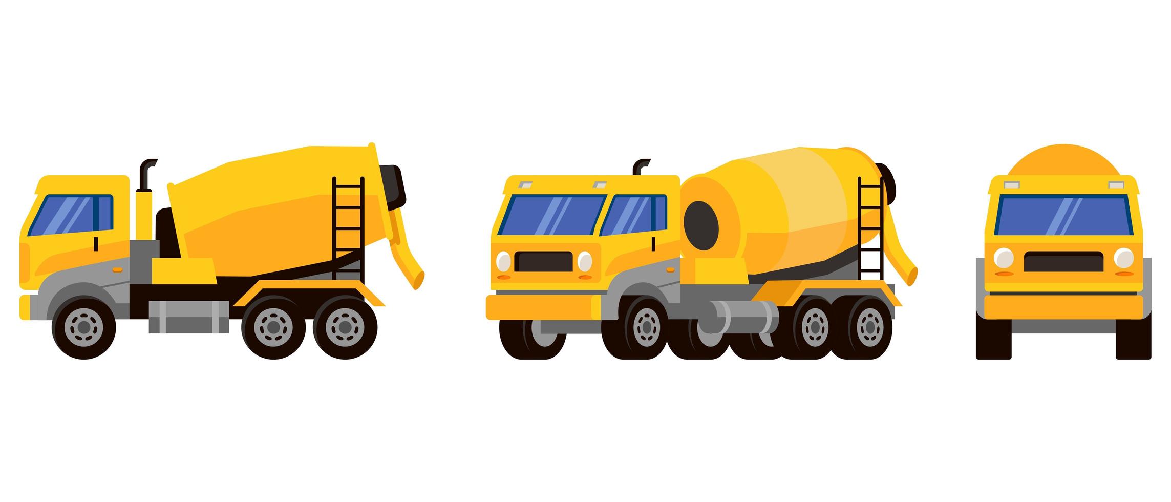 Concrete mixer truck in different angles vector