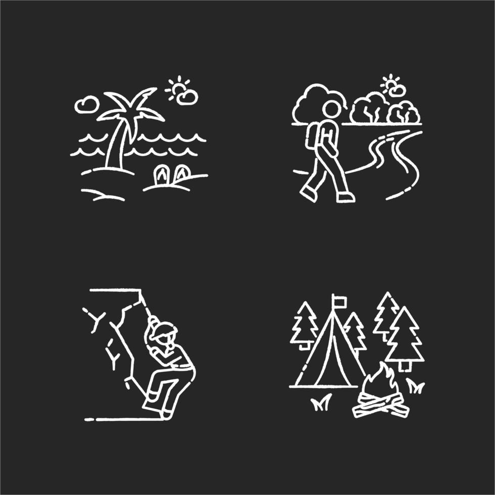 Outdoor recreation chalk white icons set vector