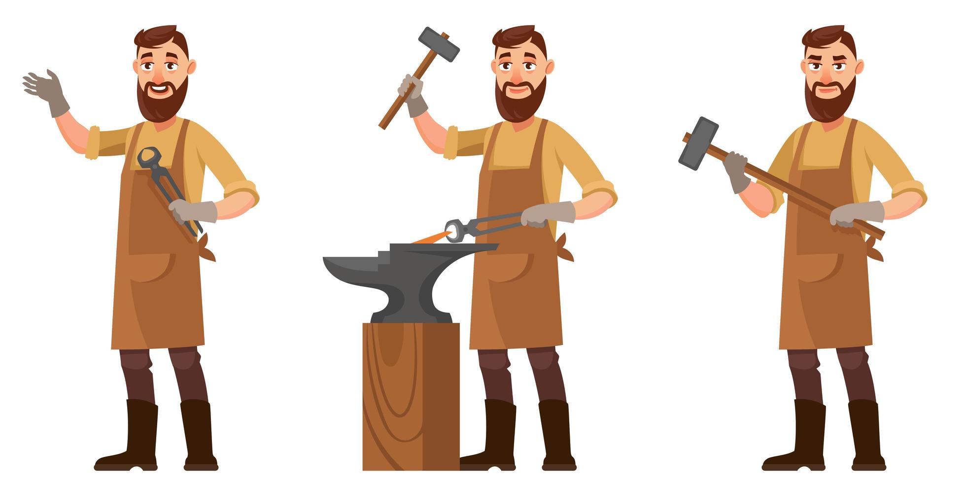 Blacksmith in different poses vector