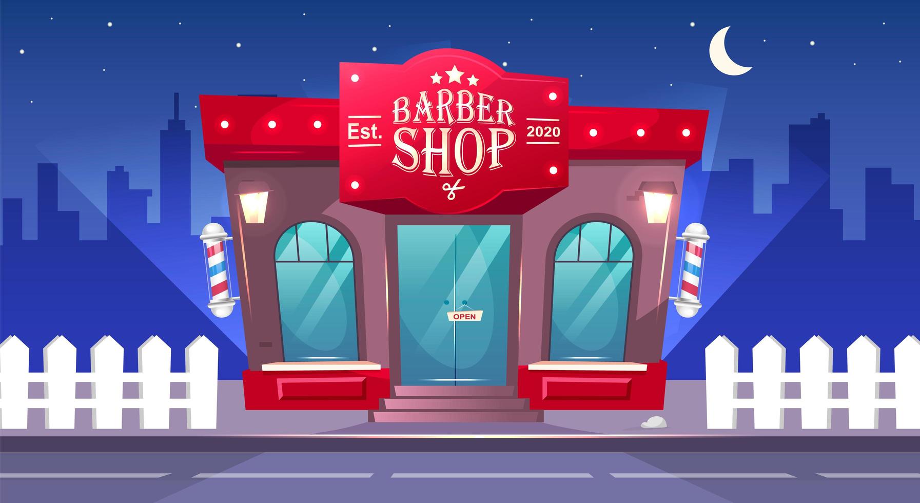 Barber Shop front at night vector