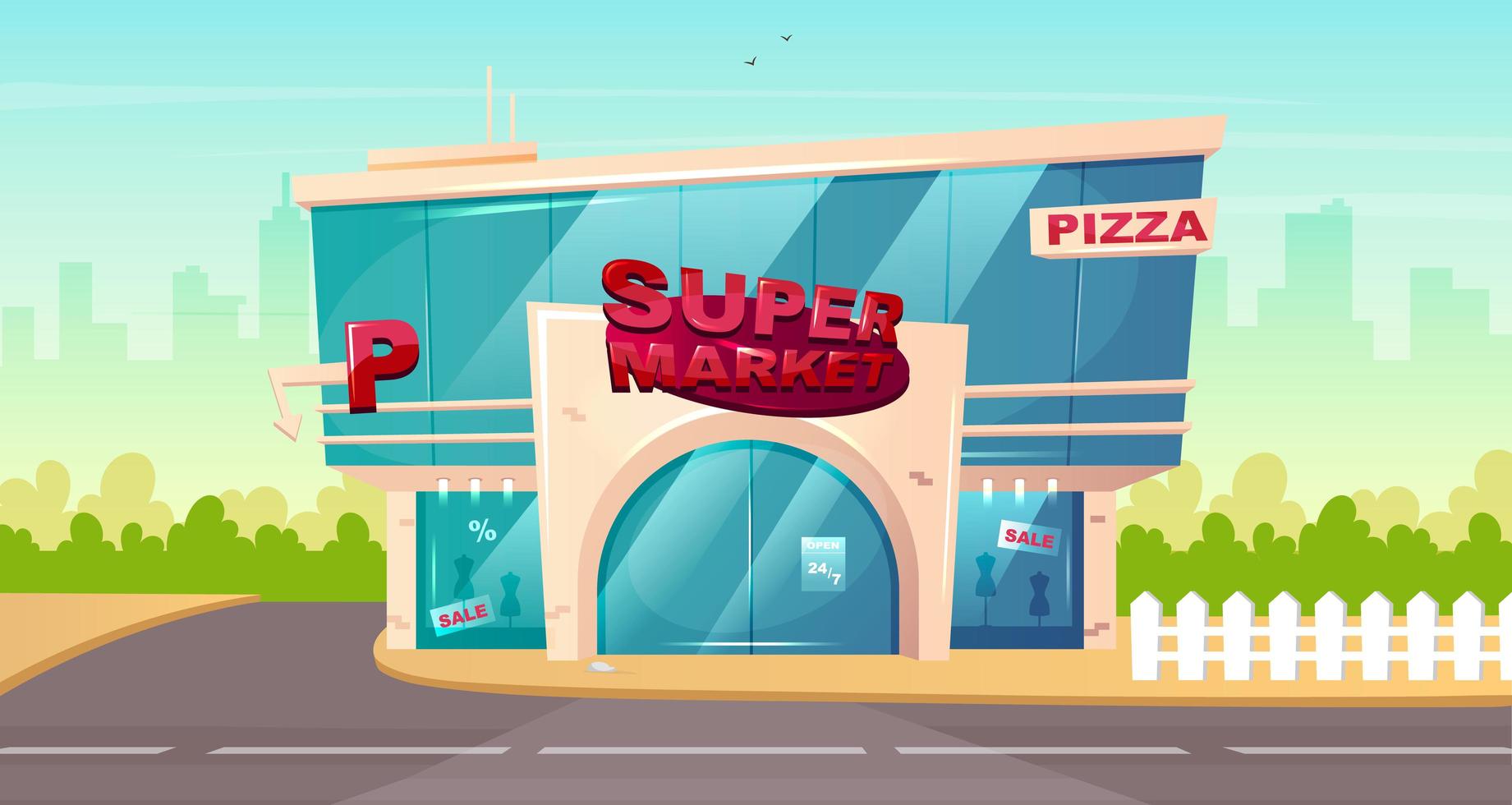 Supermarket front entrance vector