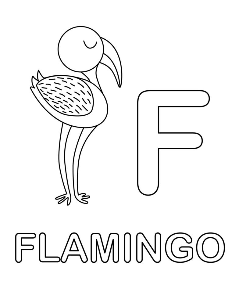 icono de pájaro flamenco con letra f vector