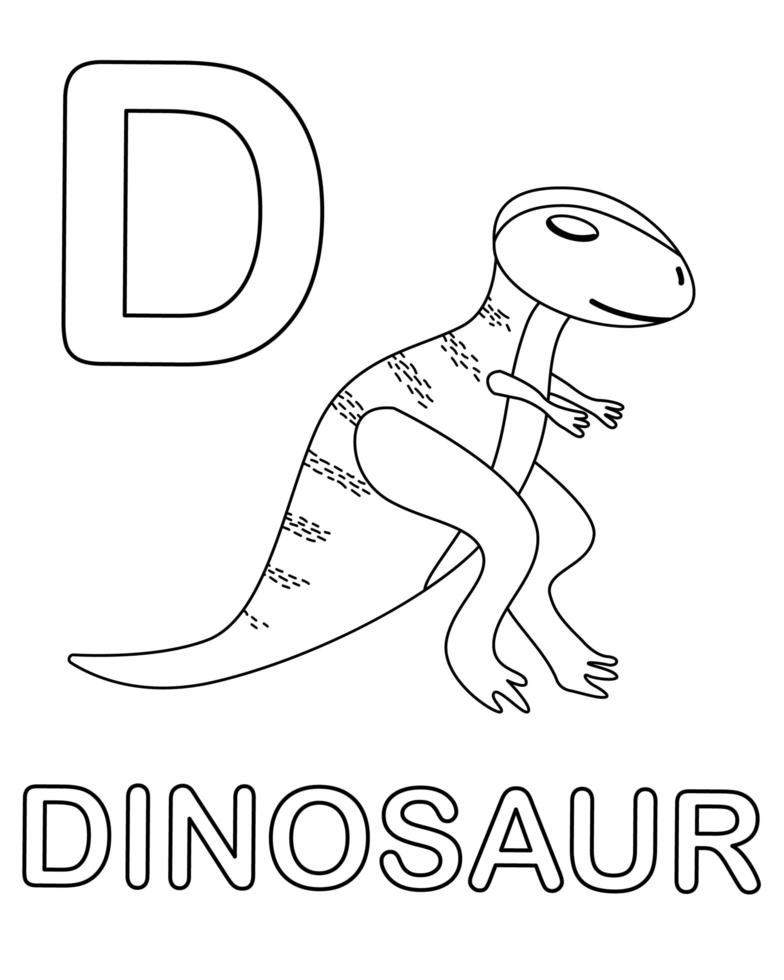 Página para colorear alfabeto con dinosaurio salvaje vector