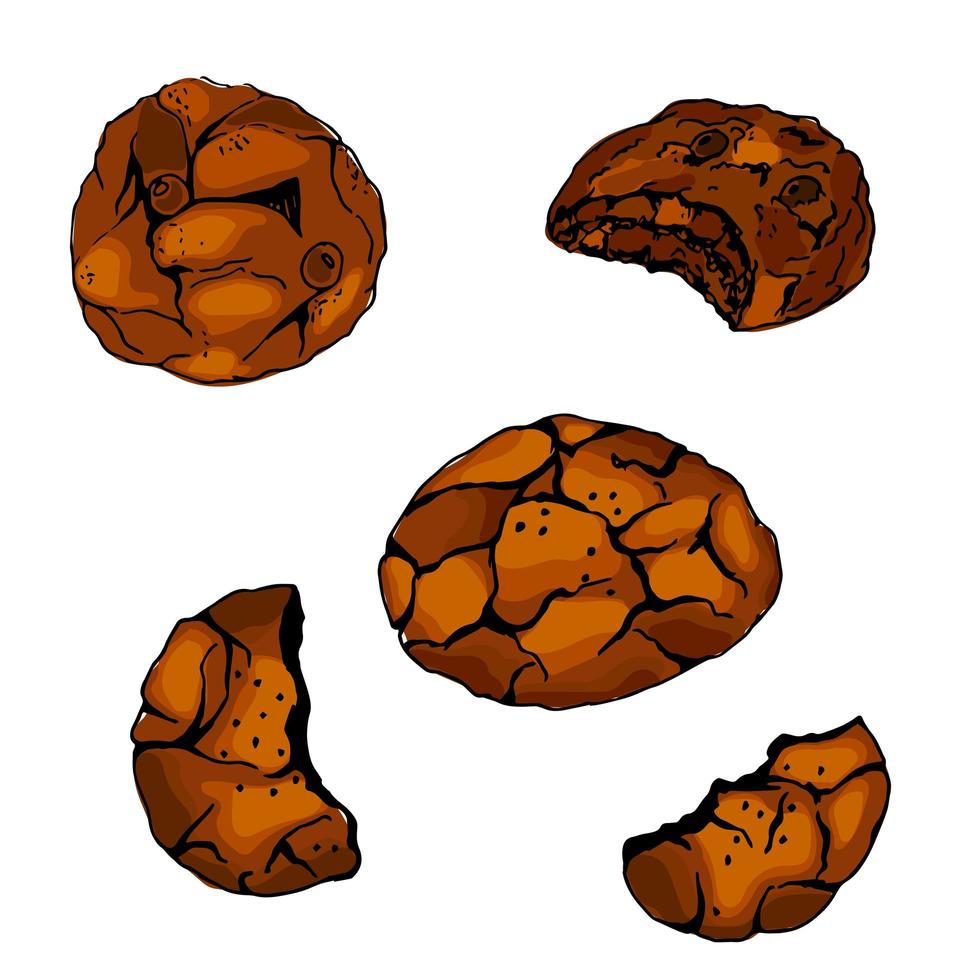 Christmas chocolate cookies icons set vector