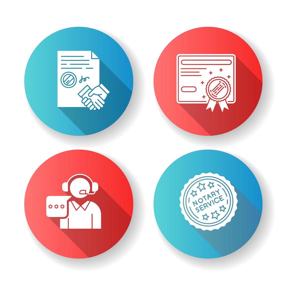 Notary services flat design glyph icons set. vector