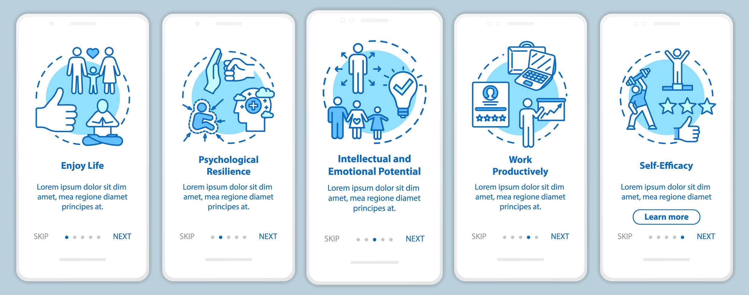 pantalla de la página de la aplicación móvil de incorporación de salud mental vector