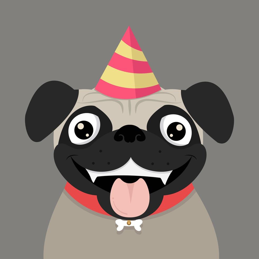 Cute pug dog wearing a party hat vector